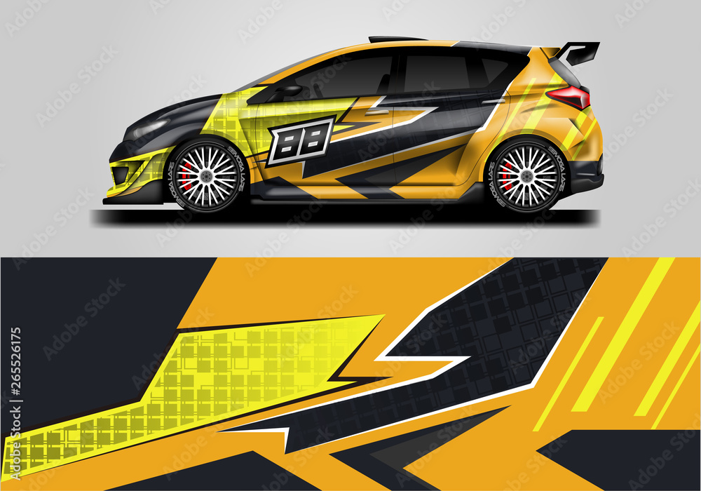 Car wrap livery decal vector , supercar, rally, drift . Graphic abstract stripe racing background . 