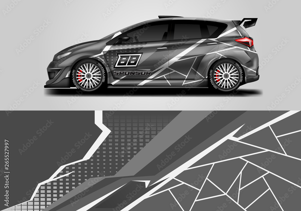 Car wrap livery decal vector , supercar, rally, drift . Graphic abstract stripe racing background . 