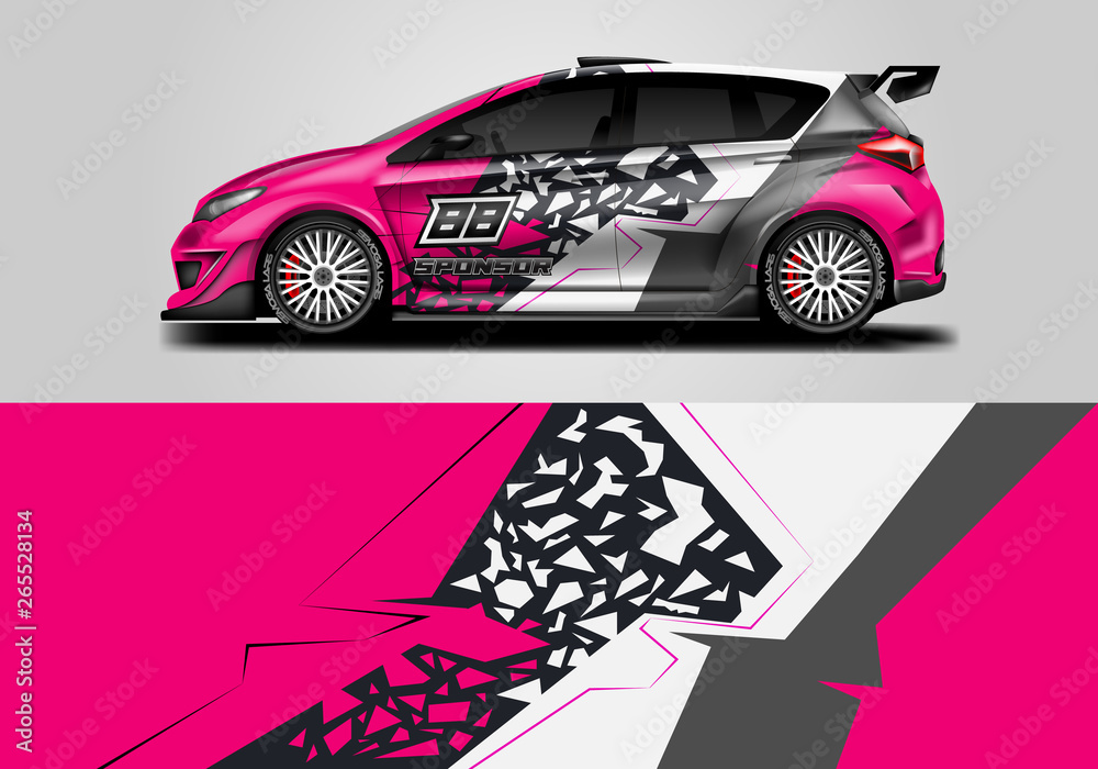 Car wrap livery decal vector , supercar, rally, drift . Graphic abstract stripe racing background . 