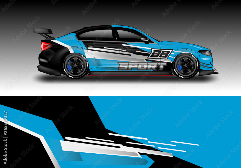 Wrap livery decal car vector , supercar, rally, drift . Graphic abstract stripe racing background . 