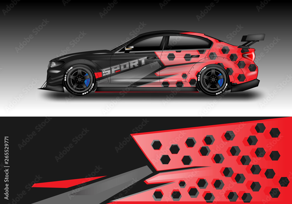 Wrap livery decal car vector , supercar, rally, drift . Graphic abstract stripe racing background . 