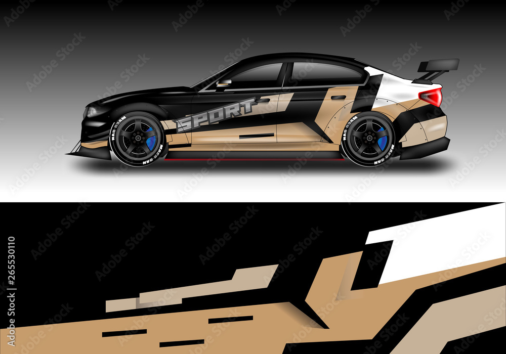 Wrap livery decal car vector , supercar, rally, drift . Graphic abstract stripe racing background . 