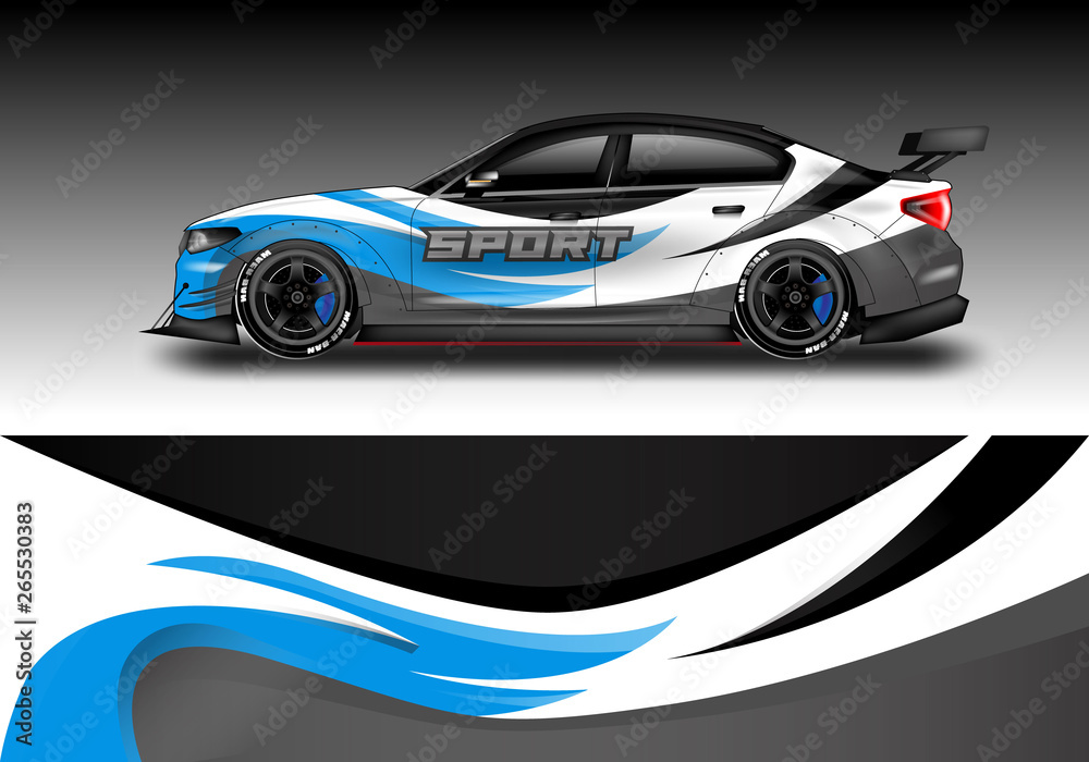 Wrap livery decal car vector , supercar, rally, drift . Graphic abstract stripe racing background . 