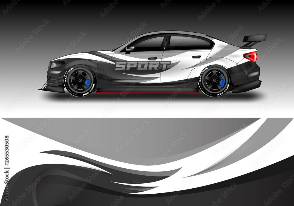 Wrap livery decal car vector , supercar, rally, drift . Graphic abstract stripe racing background . 