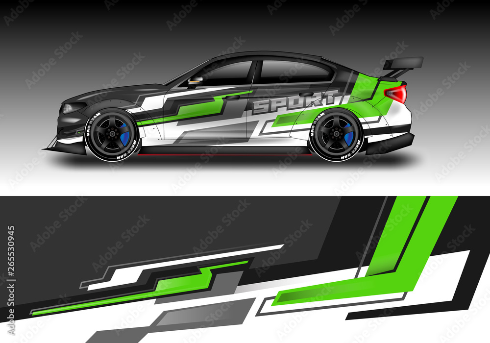 Wrap livery decal car vector , supercar, rally, drift . Graphic abstract stripe racing background . 