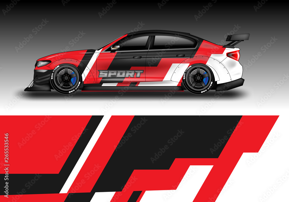 Livery decal car vector , supercar, rally, drift . Graphic abstract stripe racing background . File 