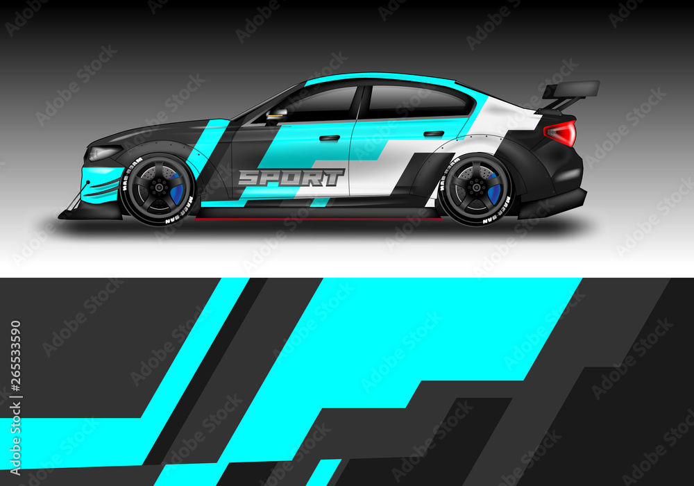 Livery decal car vector , supercar, rally, drift . Graphic abstract stripe racing background . File 