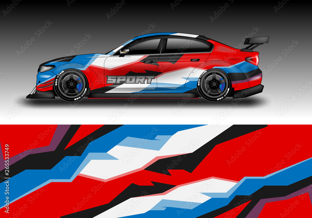 Livery decal car vector , supercar, rally, drift . Graphic abstract stripe racing background . File 