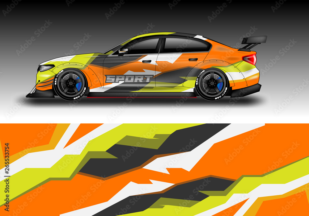 Livery decal car vector , supercar, rally, drift . Graphic abstract stripe racing background . File 