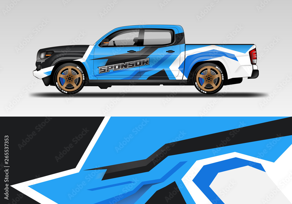 Racing car decal wrap vector designs. Truck and cargo van decal, company , rally, drift . Eps 10 