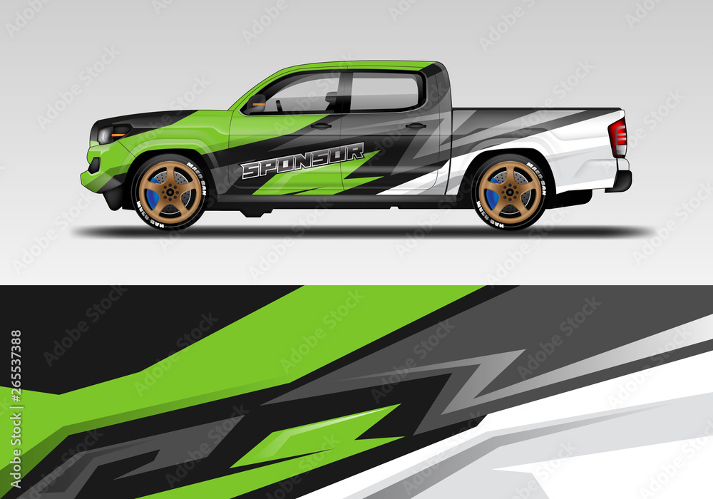 Racing car decal wrap vector designs. Truck and cargo van decal, company , rally, drift . Eps 10 