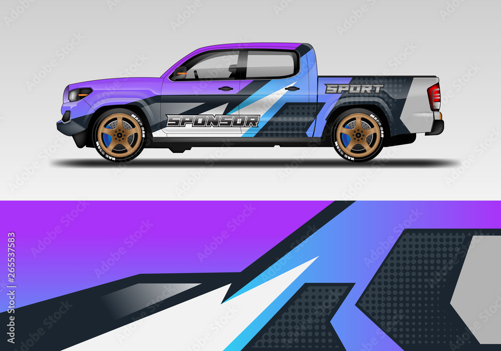 Racing car decal wrap vector designs. Truck and cargo van decal, company , rally, drift . Eps 10 