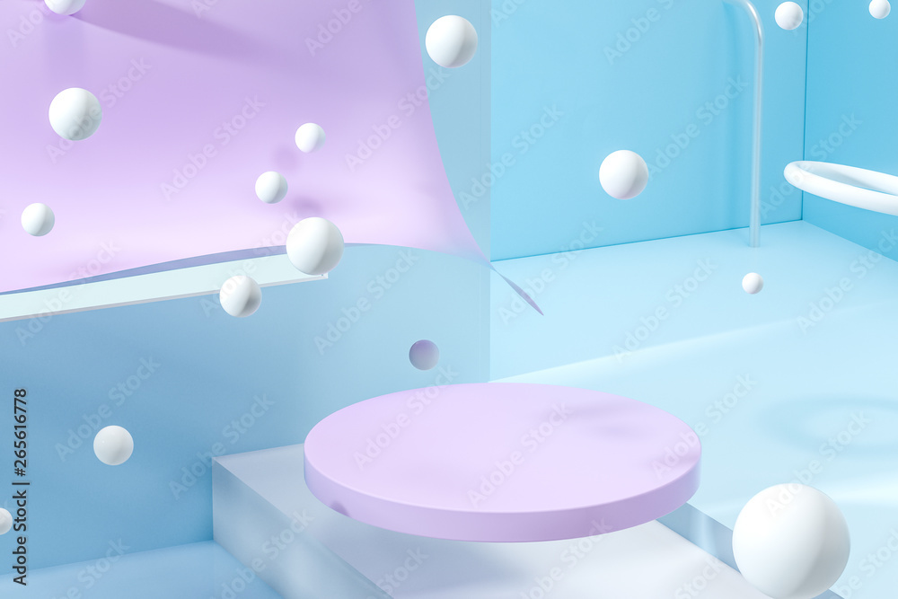 3d rendering, relaxing tint color room with creative shapes.