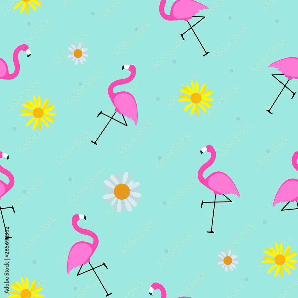 Cute Seamless Flamingo Pattern Vector Illustration