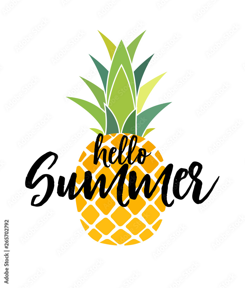 Hello Summer Concept. Tropic fruit Pineapple icon symbol design. Vector Illustration