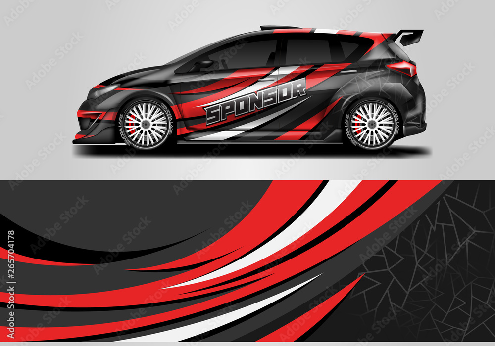 Car wrap livery decal vector , supercar, rally, drift . Graphic abstract stripe racing background . 