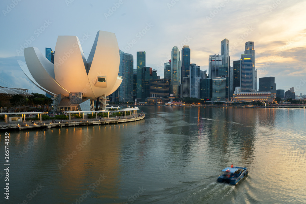 Singapore business district skyline and Singapore skyscraper in night at Marina Bay. Asia