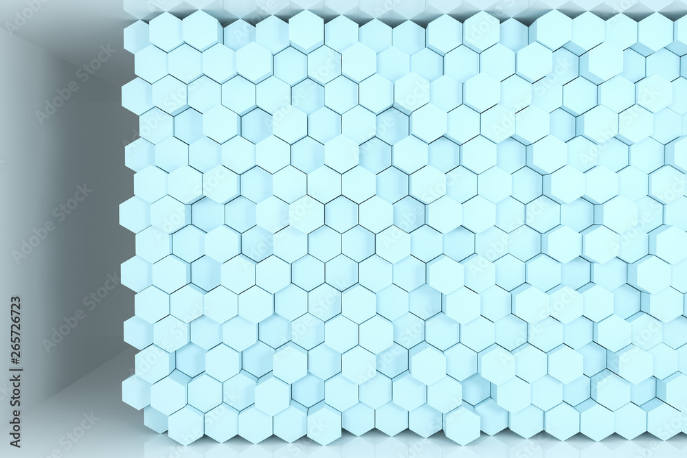 3d rendering, cyan hexagon cubes.