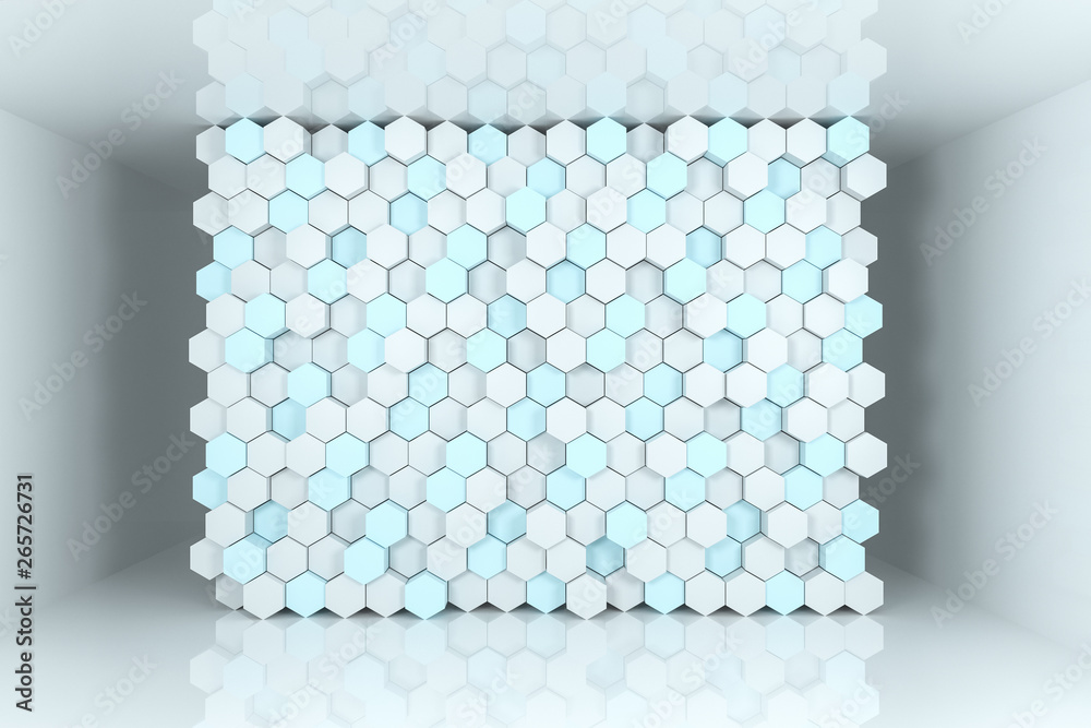 3d rendering, white hexagon cubes.