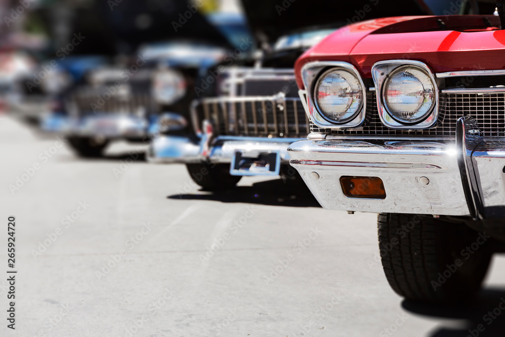 classic american cars street display, old vintage vehicle show