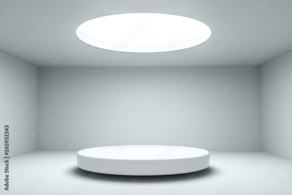 3d rendering, the round platform in the empty room.