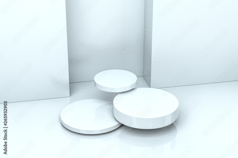 3d rendering, the round platform in the empty room.