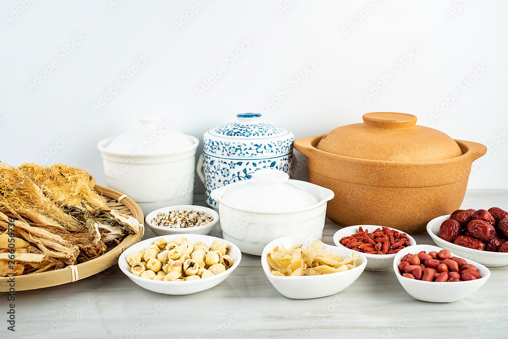 Chinese health soup ceramic stew and soup ingredients