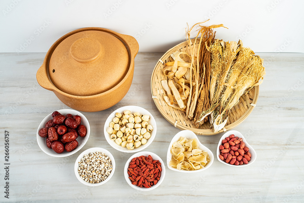 Chinese health soup ceramic stew and soup ingredients