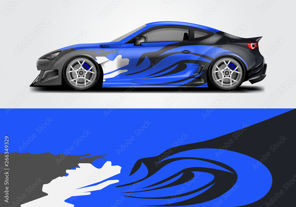 Car wrap livery decal vector , supercar, rally, drift . Graphic abstract stripe racing background . 