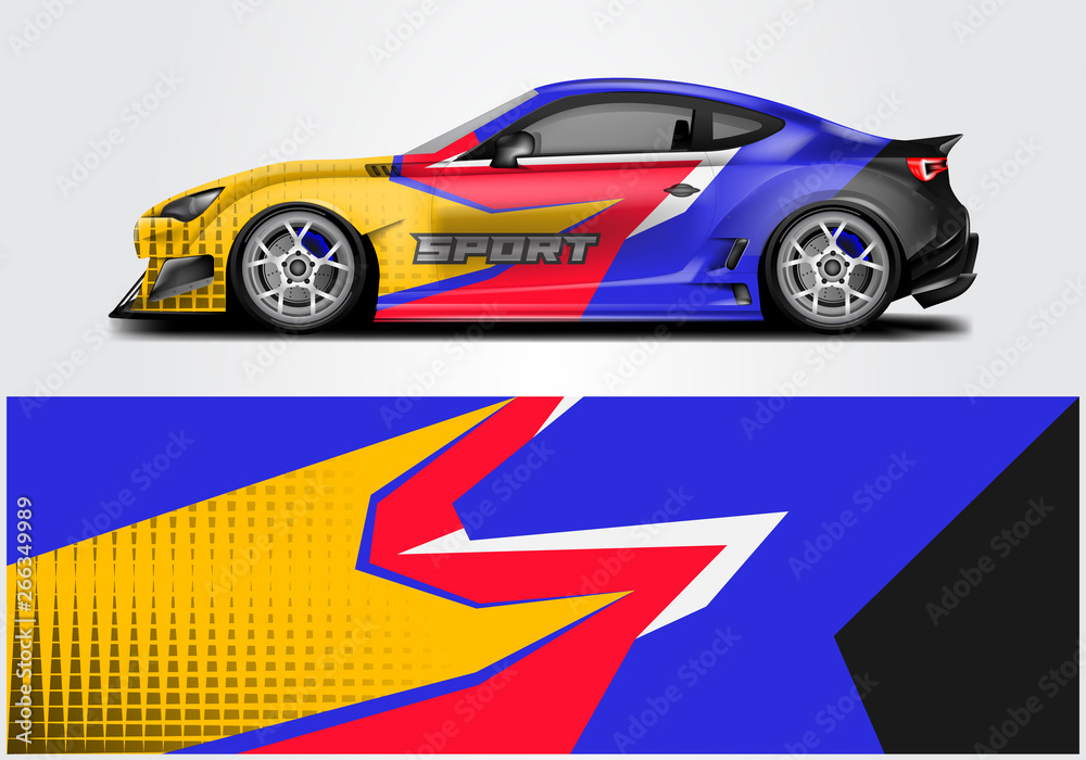 Car wrap livery decal vector , supercar, rally, drift . Graphic abstract stripe racing background . 