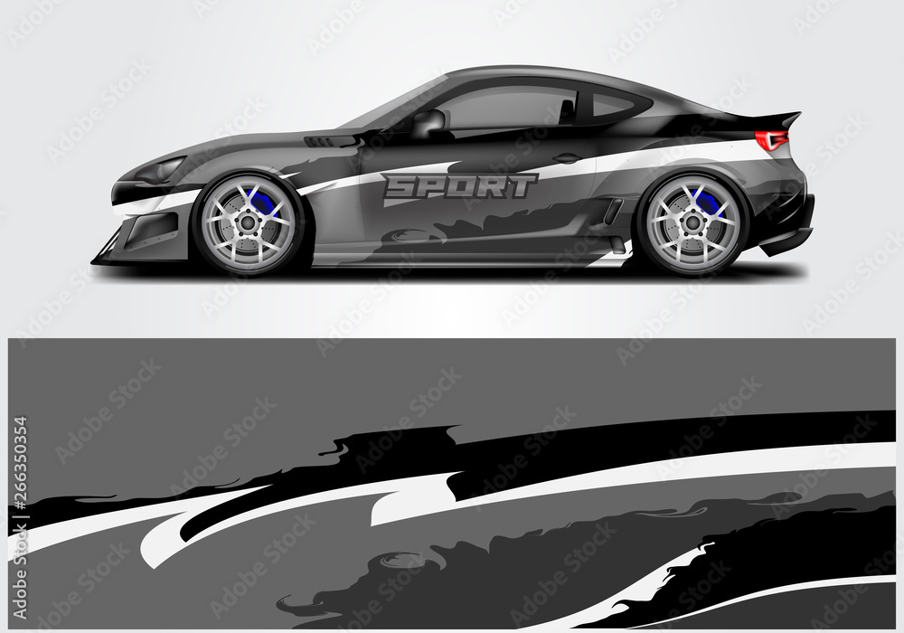 Car wrap livery decal vector , supercar, rally, drift . Graphic abstract stripe racing background . 