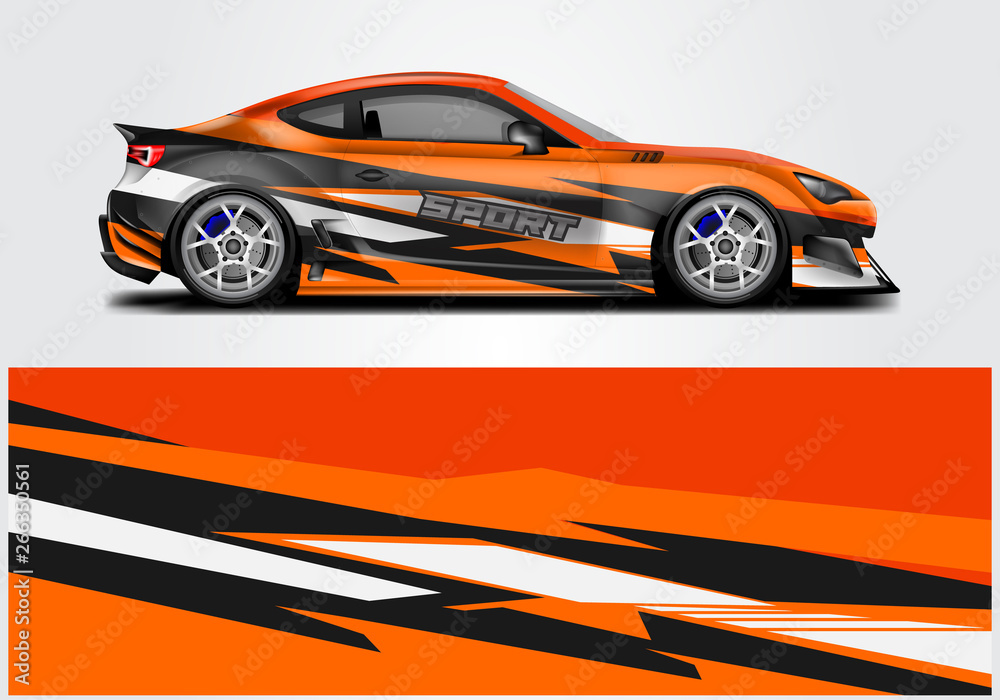 Car wrap livery decal vector , supercar, rally, drift . Graphic abstract stripe racing background . 