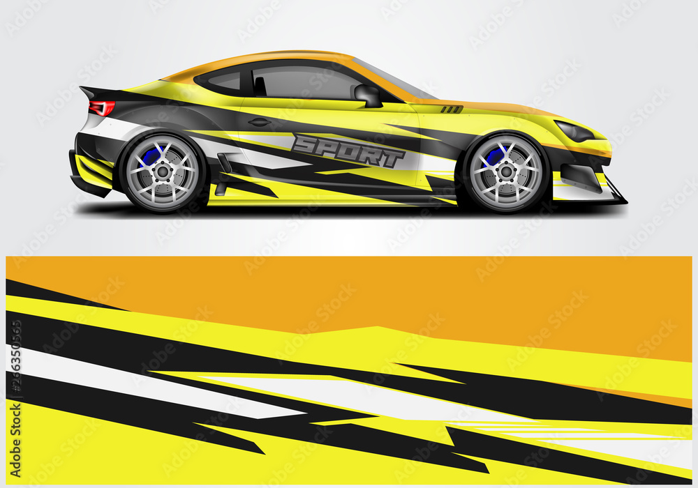 Car wrap livery decal vector , supercar, rally, drift . Graphic abstract stripe racing background . 