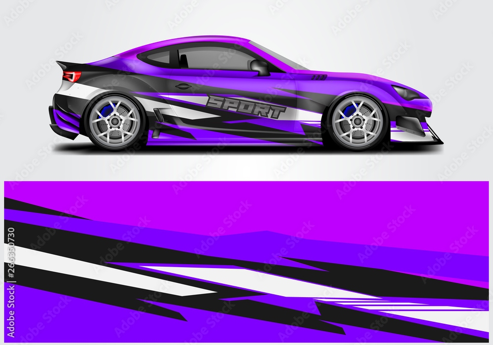 Car wrap livery decal vector , supercar, rally, drift . Graphic abstract stripe racing background . 