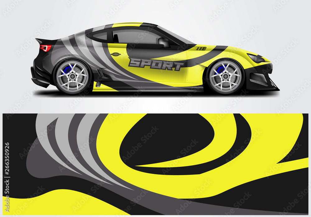 Car wrap livery decal vector , supercar, rally, drift . Graphic abstract stripe racing background . 