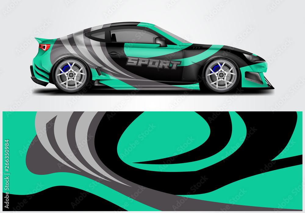 Car wrap livery decal vector , supercar, rally, drift . Graphic abstract stripe racing background . 