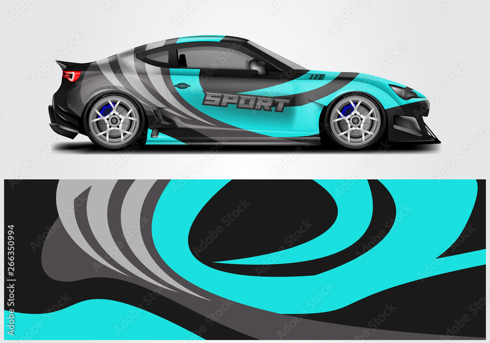 Car wrap livery decal vector , supercar, rally, drift . Graphic abstract stripe racing background . 