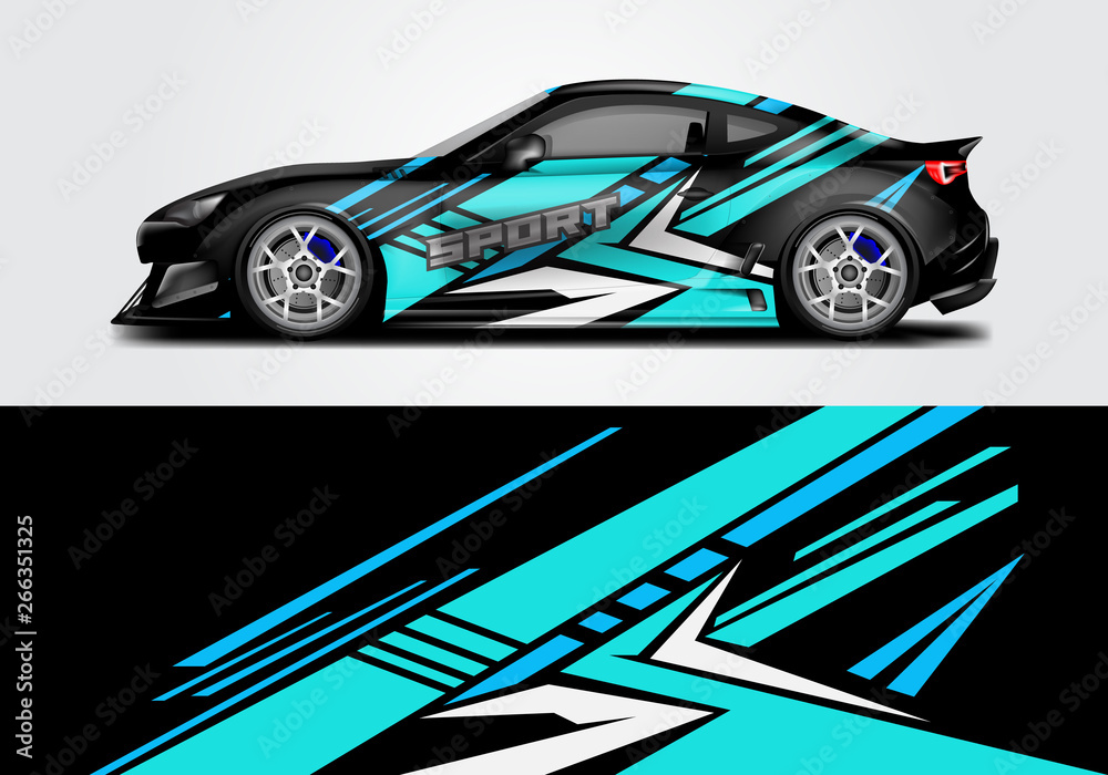 Car wrap livery decal vector , supercar, rally, drift . Graphic abstract stripe racing background . 