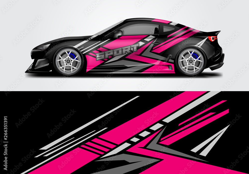 Car wrap livery decal vector , supercar, rally, drift . Graphic abstract stripe racing background . 