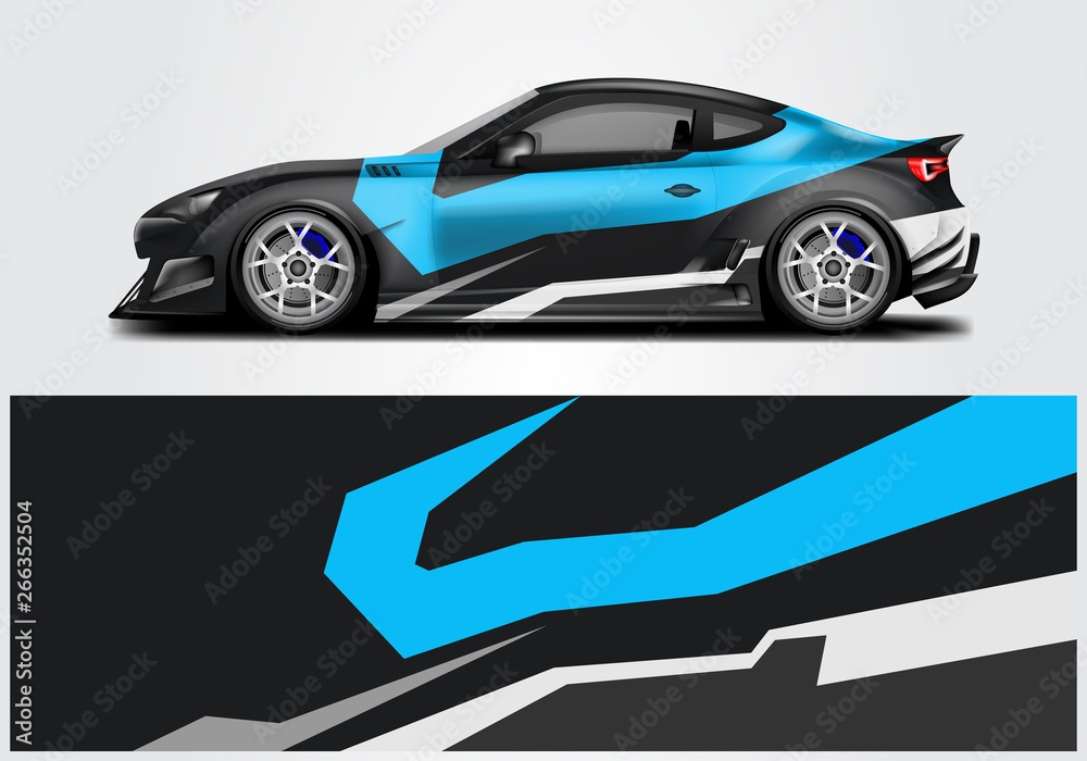 Car wrap livery decal vector , supercar, rally, drift . Graphic abstract stripe racing background . 