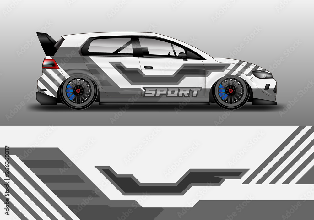 Car wrap graphic vector. Abstract stripe racing background kit designs for wrap vehicle, race car, r