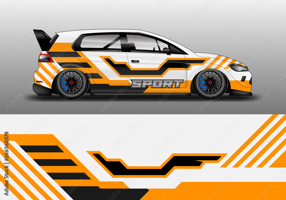 Car wrap graphic vector. Abstract stripe racing background kit designs for wrap vehicle, race car, r