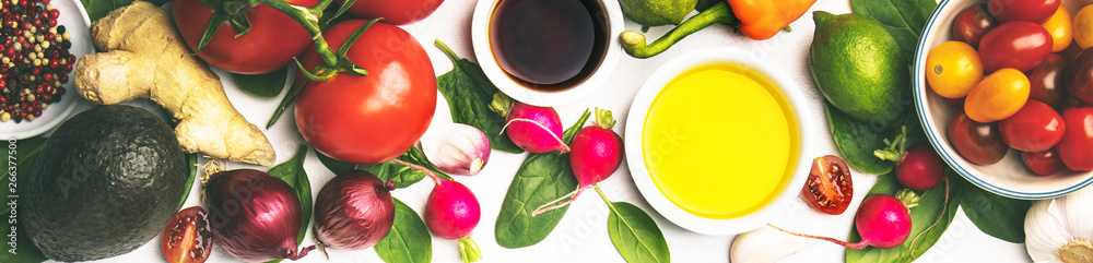 Fresh vegetables background, flat lay, top view