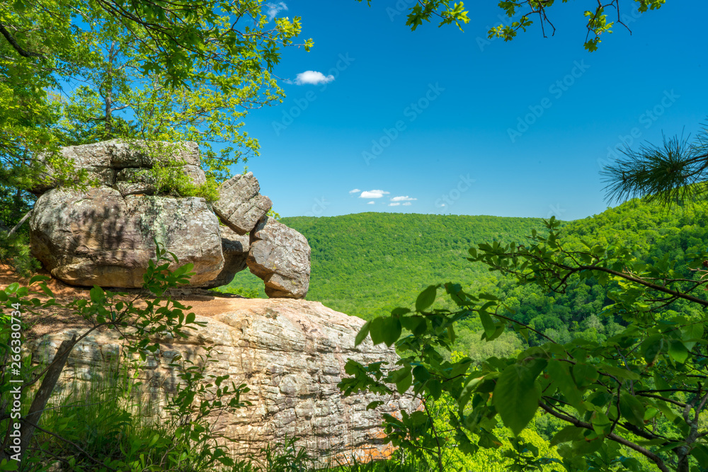 Rocks formation landscape view from Whitaker Point cliff hiking trail, Ozark mountains, nwa northwes