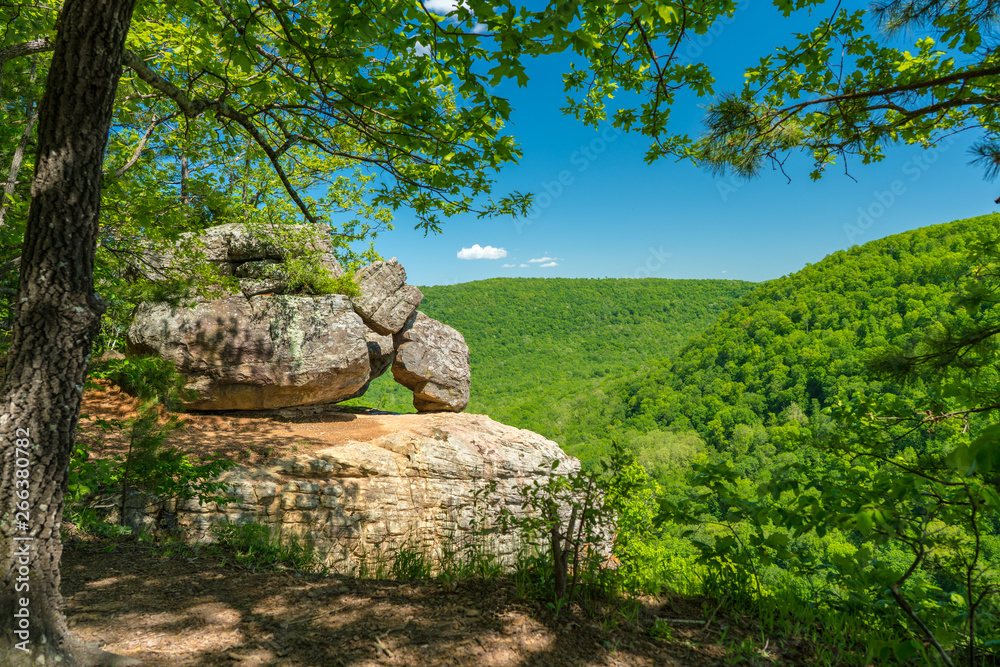 Rocks formation landscape view from Whitaker Point cliff hiking trail, Ozark mountains, nwa northwes