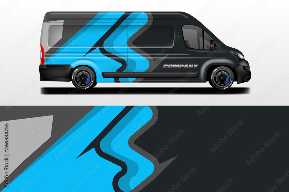 Van vector car wrap, truck, bus, racing, car service. Abstract graphic background graphics