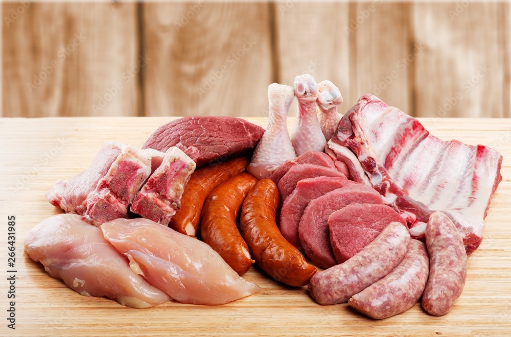 Freshness Meat collection on wooden background