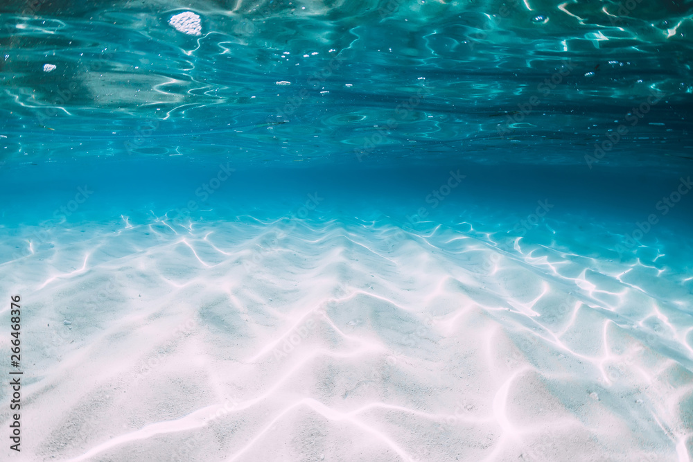 夏威夷水下有白沙的热带蓝海