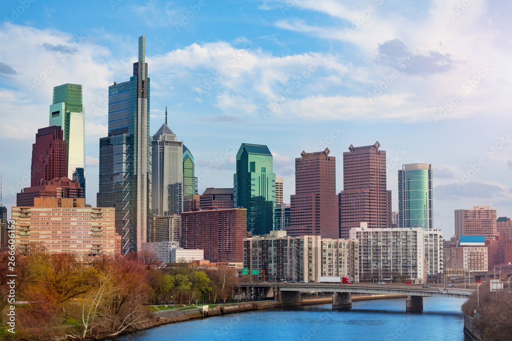 Skyline of Philadelphia and Delaware river, USA