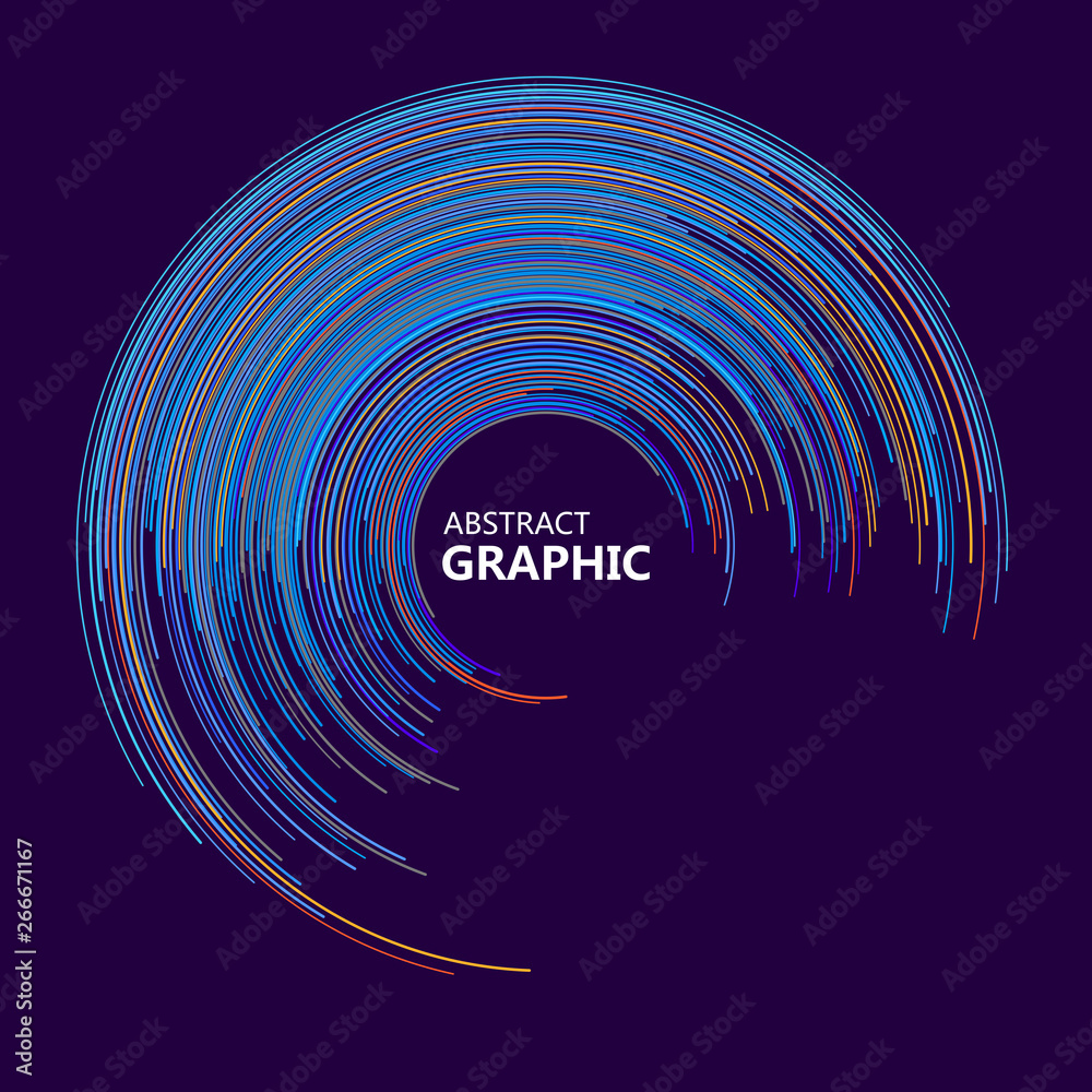 由彩色圆线组成的抽象圆图形，矢量插图。